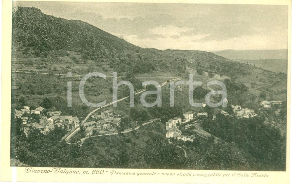 Cartolina originale da collezione 1943 GIAVENO TO Panorama VALGIOIE con nuova strada per Colle BRAIDA Cartolina 1