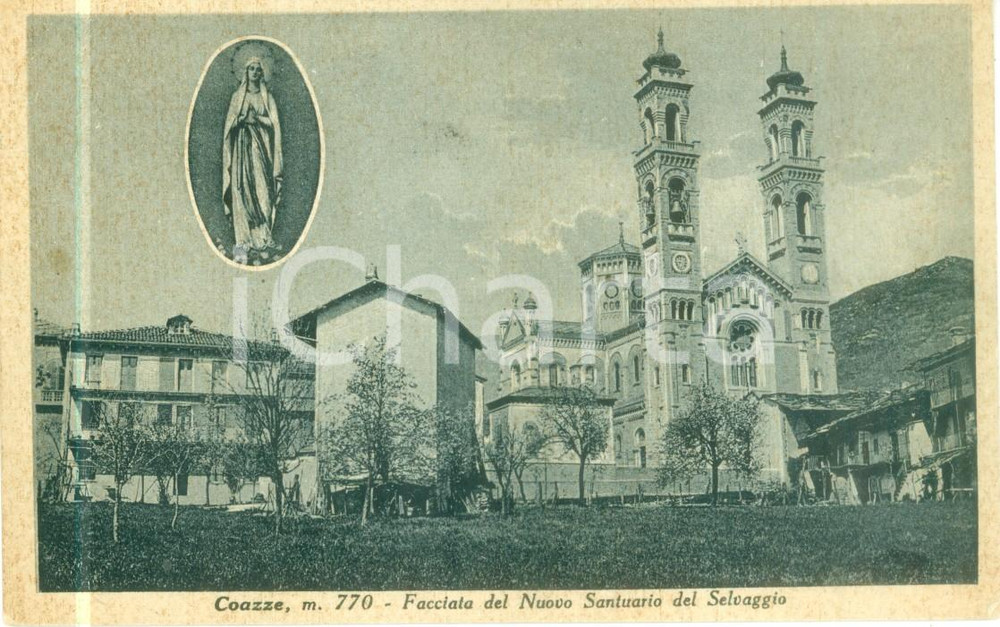 Cartolina originale da collezione 1937 COAZZE TO Facciata nuovo Santuario del Selvaggio Cartolina FP NV 1