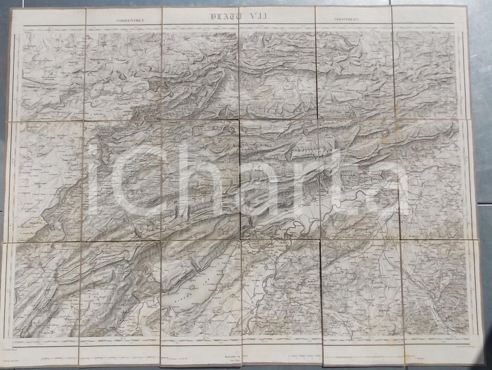 Mappa, planimetria storica 1868 DUFOUR Carte SUISSE PORRENTRUY  SOLOTHURN Mappa n° 7 75x55 cm 1