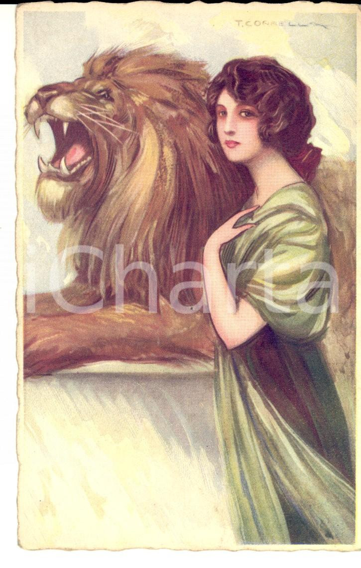 Cartolina originale da collezione 1910 ca La fanciulla e il leone Cartolina ILLUSTRATA T. CORRELL FP NV 1
