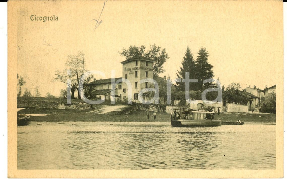Cartolina originale da collezione 1924 CASTELLETTO TICINO Fraz. CICOGNOLA Veduta con TRATTORIA CICOGNOLA Cartolina 1
