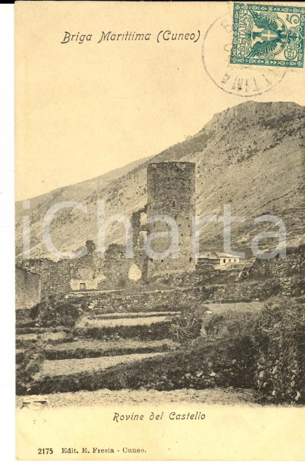 Cartolina originale da collezione 1904 BRIGA MARITTIMA F Rovine del Castello Cartolina postale FP VG 1