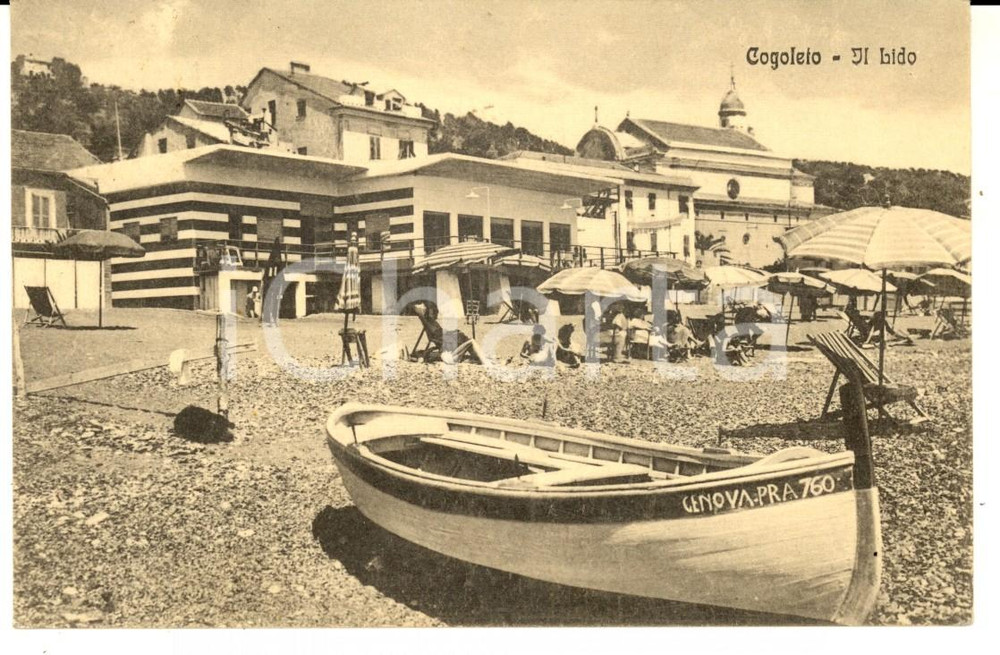 Cartolina originale da collezione 1942 COGOLETO GE Veduta del lido con barca GRENOVA PRA Cartolina FP NV 1