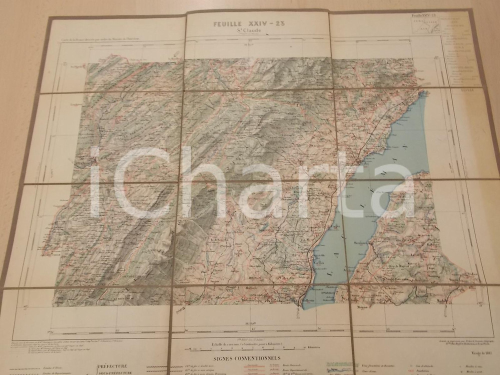 1887 Carte de FRANCE - Ville de SAINT-CLAUDE (JURA) *Mappa su tela n°23 50x45 cm