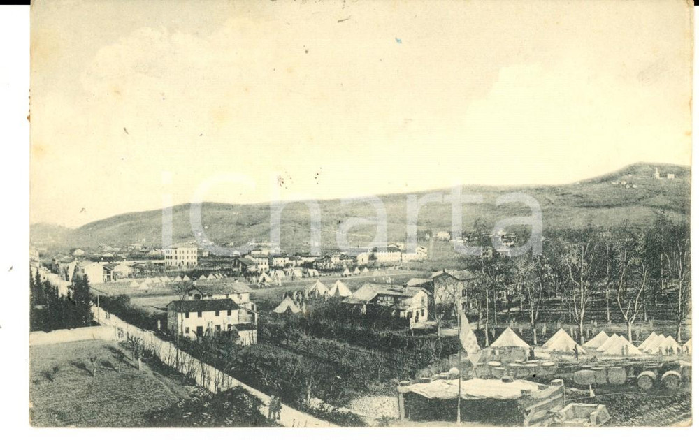 Cartolina originale da collezione 1917 WWI ZONA DI GUERRA Veduta con accampamento militare Cartolina RARA FP VG 1