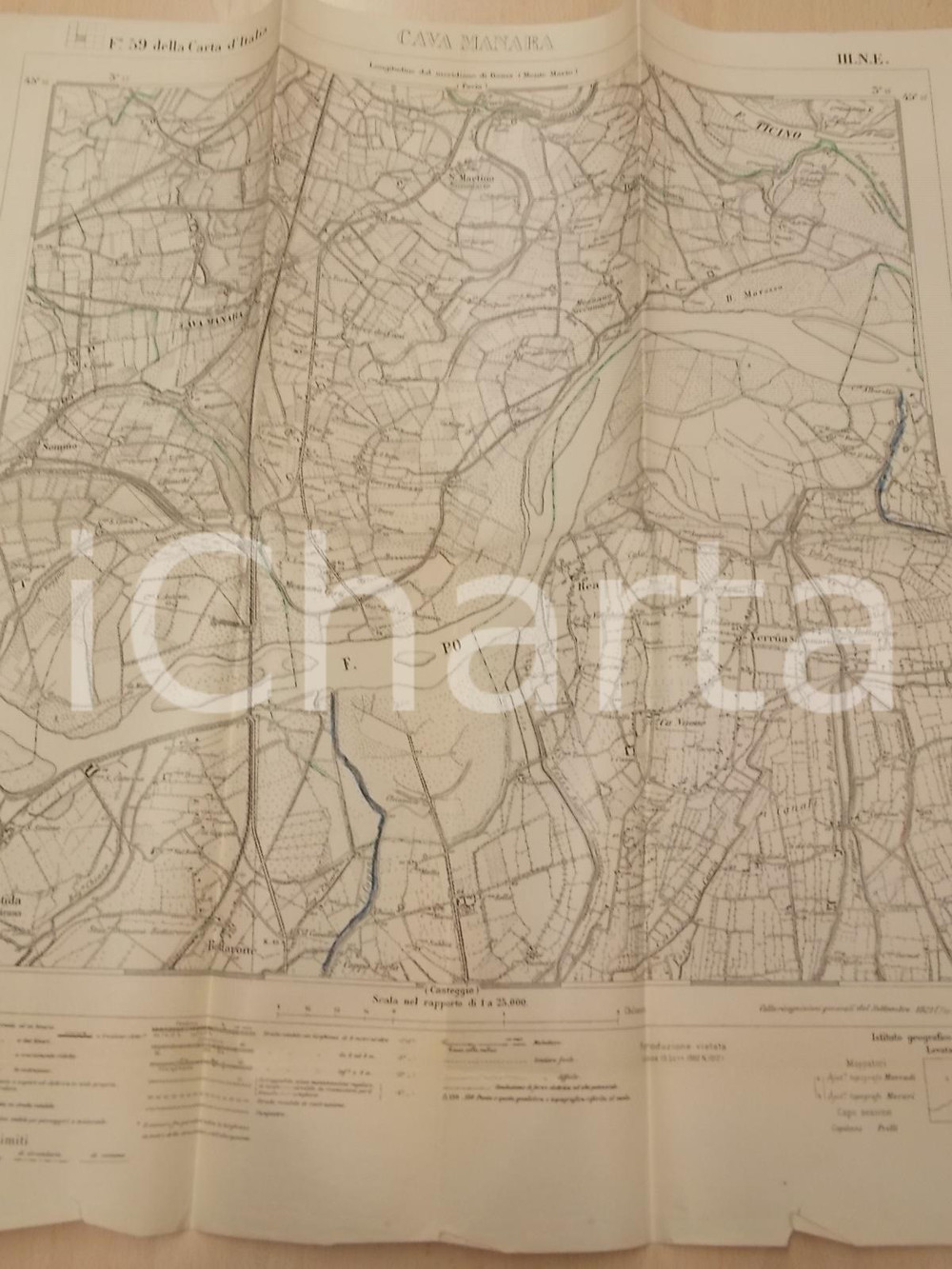 Mappa, planimetria storica 1935 ca Istituto Geografico Militare CARTA D ITALIA  CAVA MANARA Mappa 46x50 1