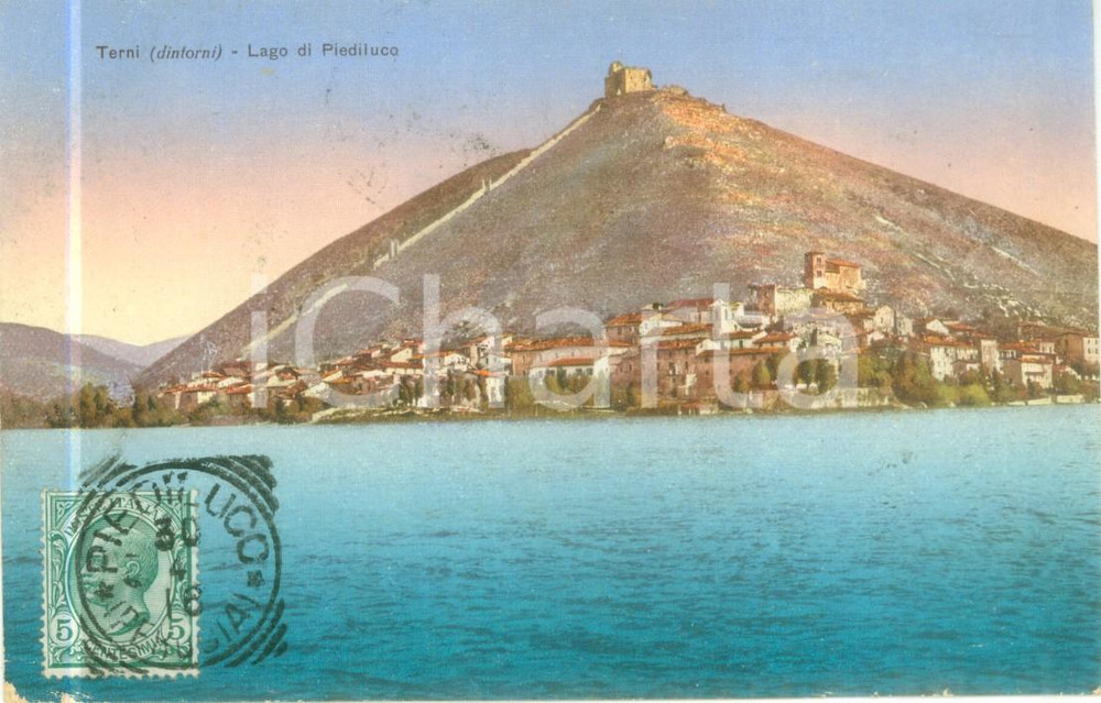 Cartolina originale da collezione 1916 TERNI Panorama con Lago di PIEDILUCO Cartolina FP VG 1