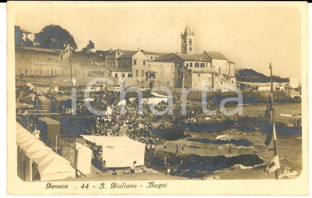 Cartolina originale da collezione 1930 GENOVA Bagni SAN GIULIANO Cartolina ANIMATA villeggianti FP VG 1