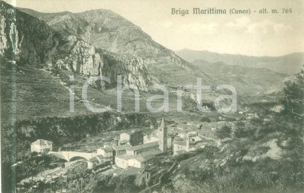 1931 BRIGA MARITTIMA (FRANCE) Panorama con chiesa parrocchiale *Cartolina FP VG