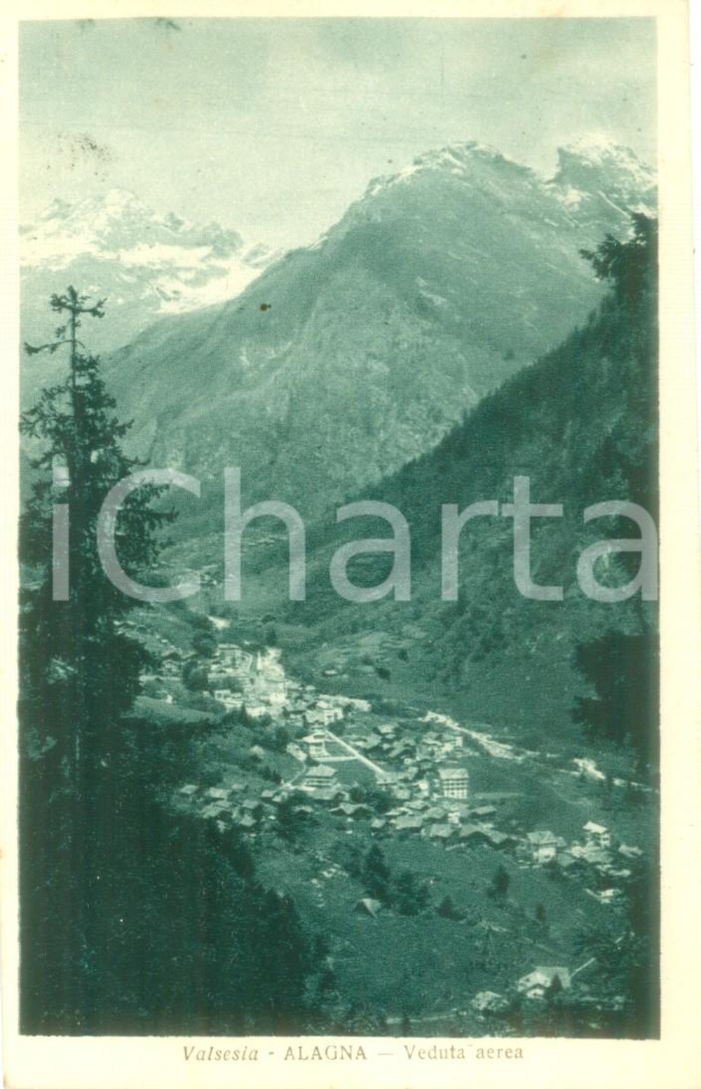 Cartolina originale da collezione 1933 ALAGNA VALSESIA VC Veduta aerea del paese Cartolina FP VG 1
