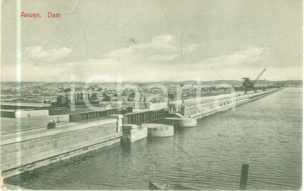 Cartolina originale da collezione 1930 ca ASSUAN EGITTO Veduta della Diga con gru Cartolina FP NV 1