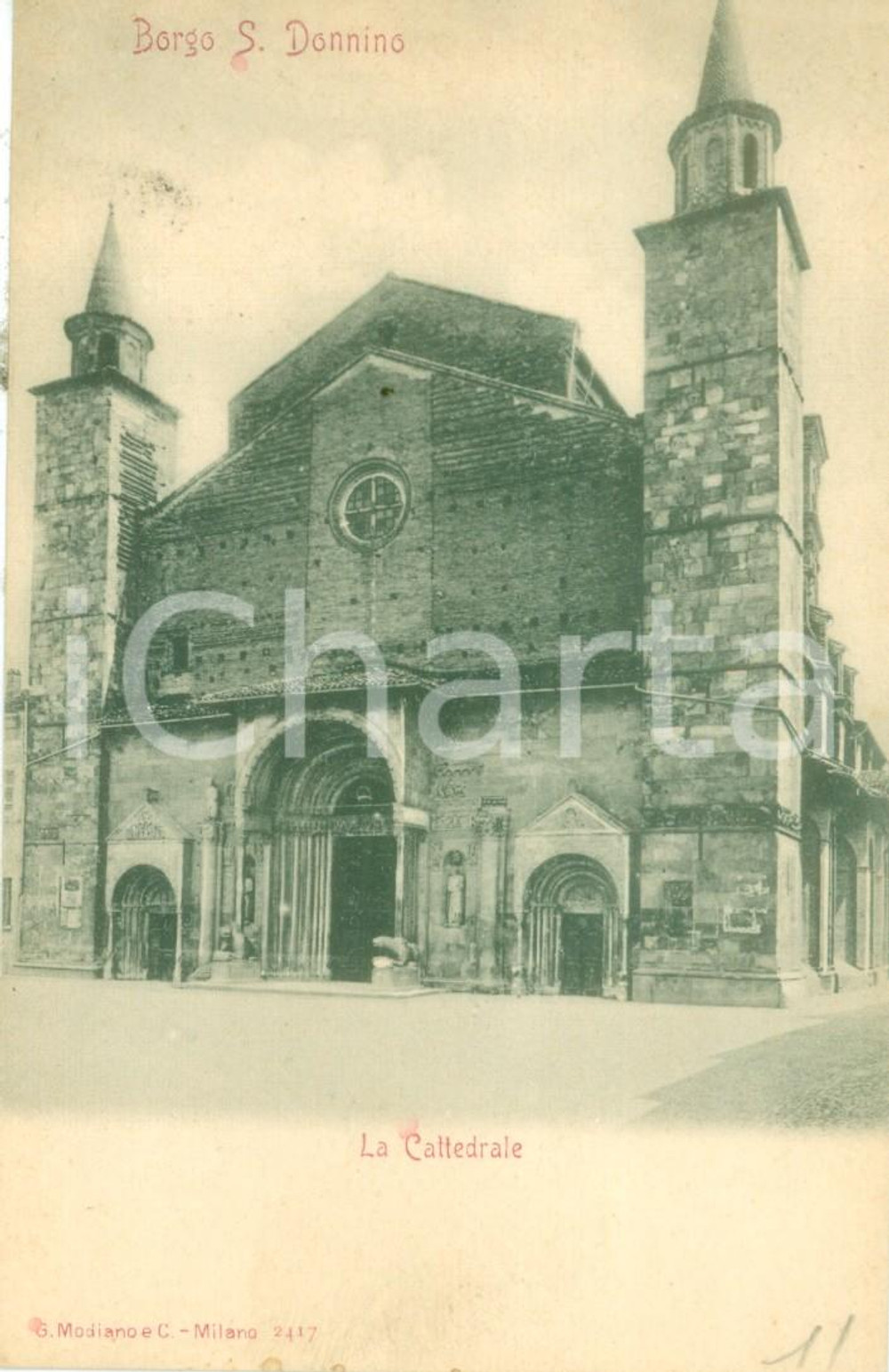 Cartolina originale da collezione 1900 ca BORGO SAN DONNINO / FIDENZA La Cattedrale Cartolina FP NV 1