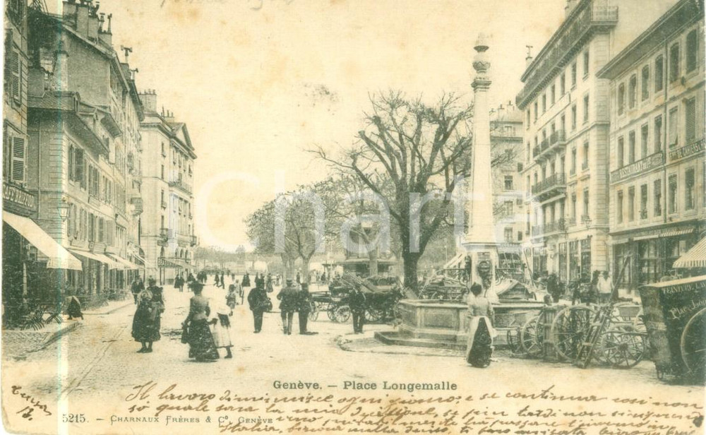 Cartolina originale da collezione 1902 GENEVE SUISSE Mercato in Place LONGMALLE Cartolina ANIMATA FP VG 1