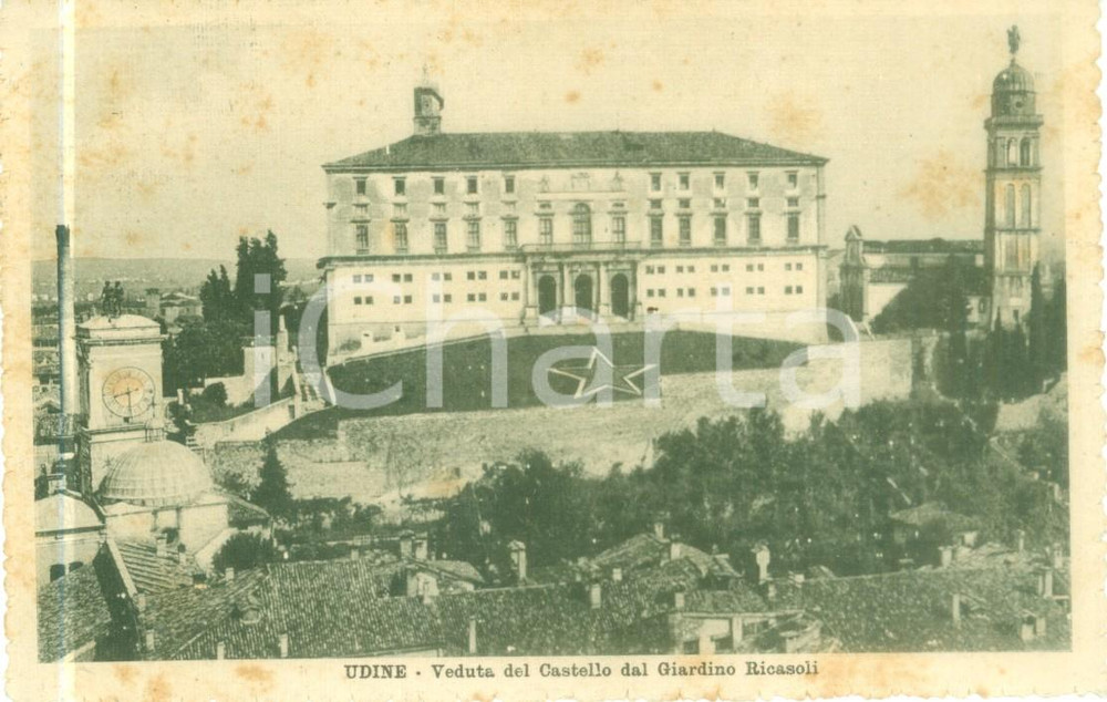 Cartolina originale da collezione 1915 UDINE Veduta del Castello dal Giardino RICASOLI Cartolina FP VG 1