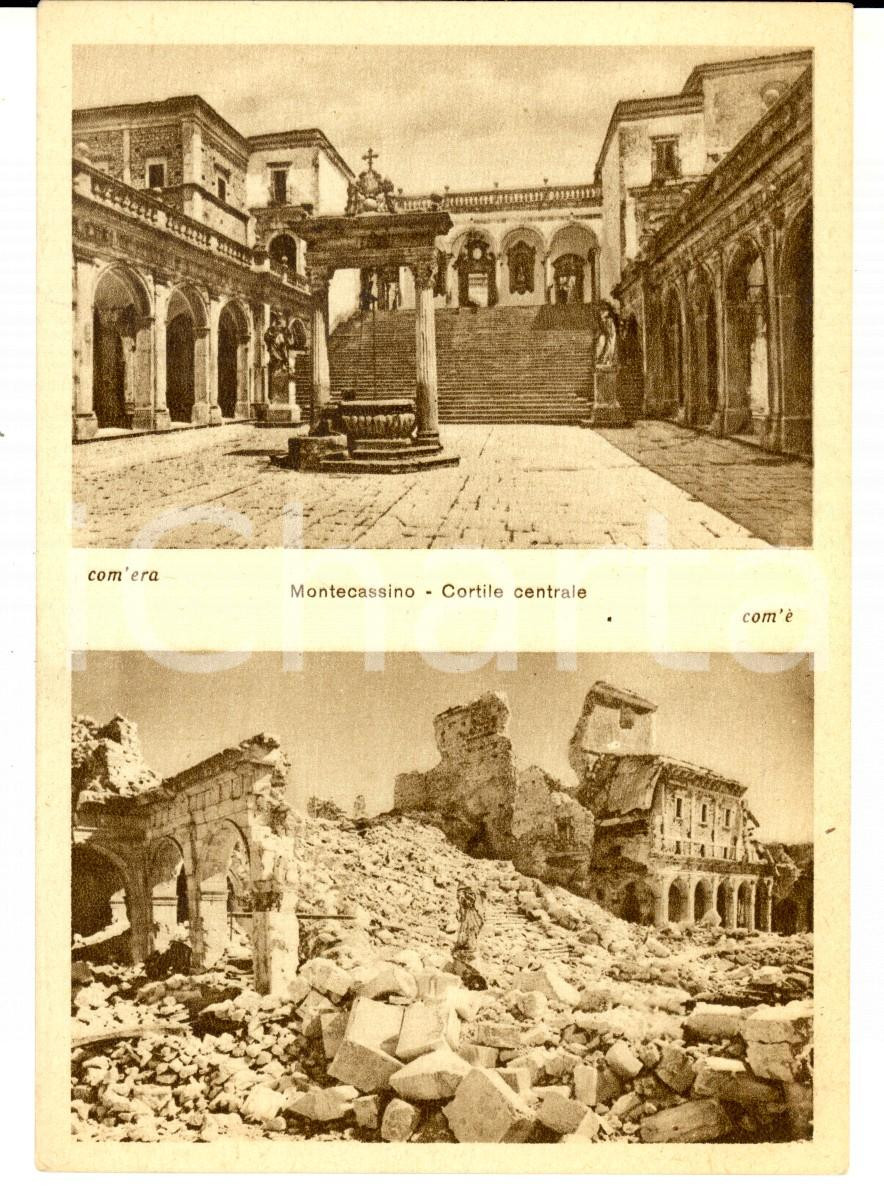 Cartolina originale da collezione 1945 ca ABBAZIA DI MONTECASSINO Veduta prima e dopo il bombardamento Cartolina 1