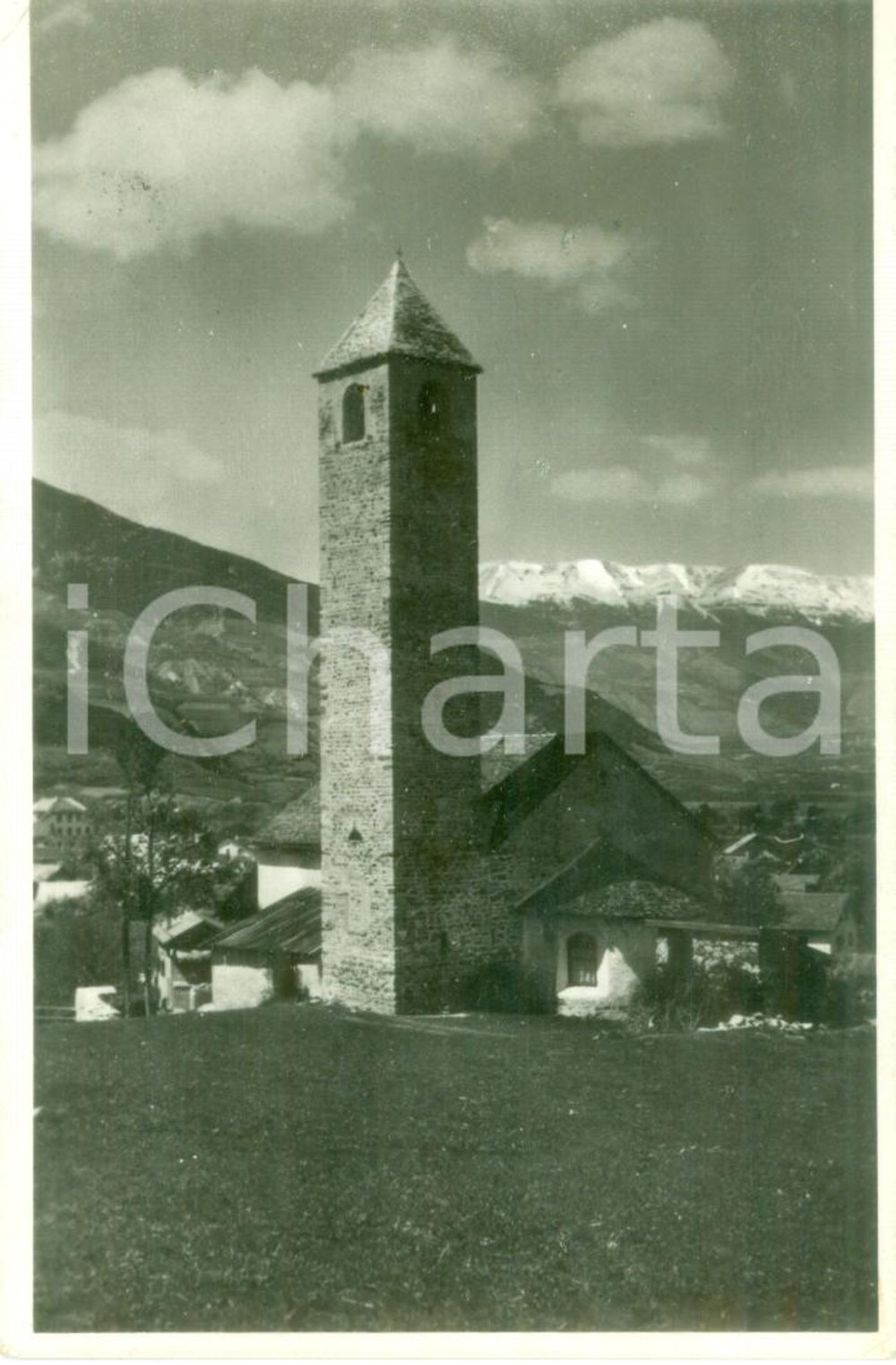 Cartolina originale da collezione 1952 PRATO ALLO STELVIO BZ Il campanile della chiesa Cartolina FP VG 1