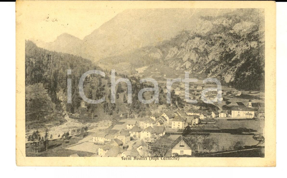 Cartolina originale da collezione 1911 FORNI AVOLTRI UD Veduta con le ALPI CARNICHE Cartolina postale FP VG 1