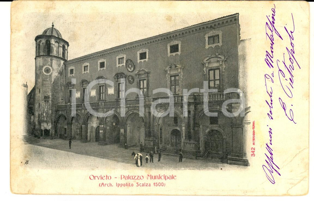 1905 ORVIETO (TR) Palazzo Municipale *Cartolina postale ANIMATA FP VG