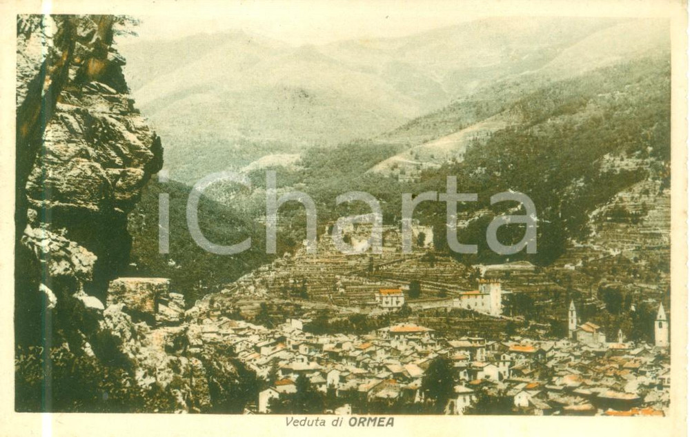 Cartolina originale da collezione 1932 ORMEA CN Veduta del paese nella valle Cartolina FP VG 1