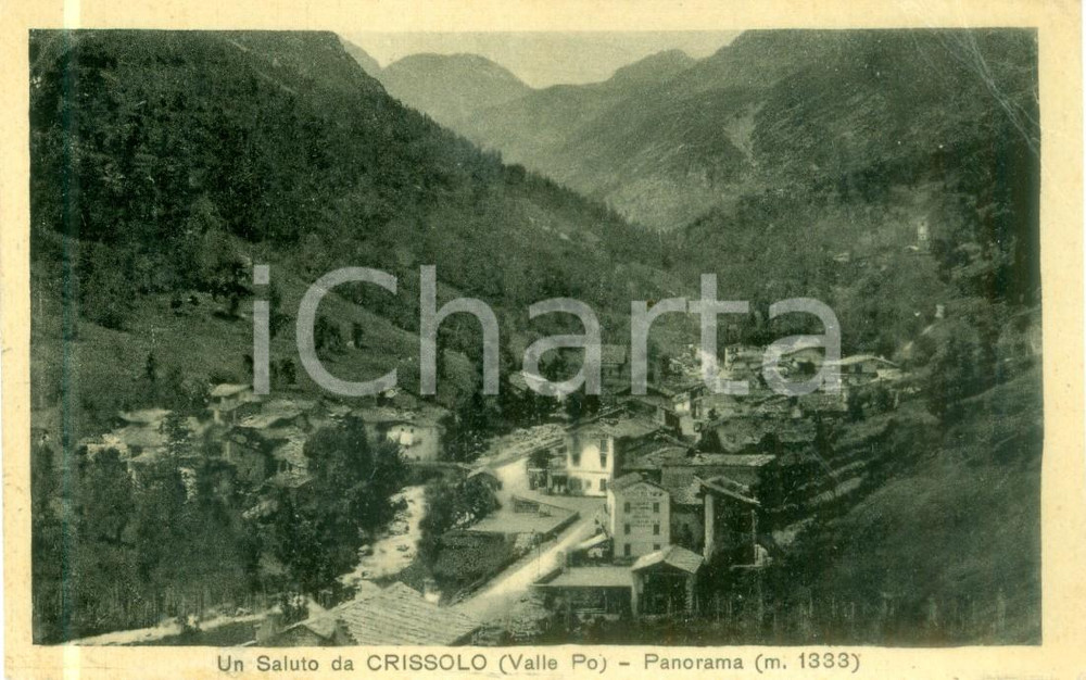 Cartolina originale da collezione 1934 CRISSOLO CN Panorama del paese nella valle Cartolina FP VG 1