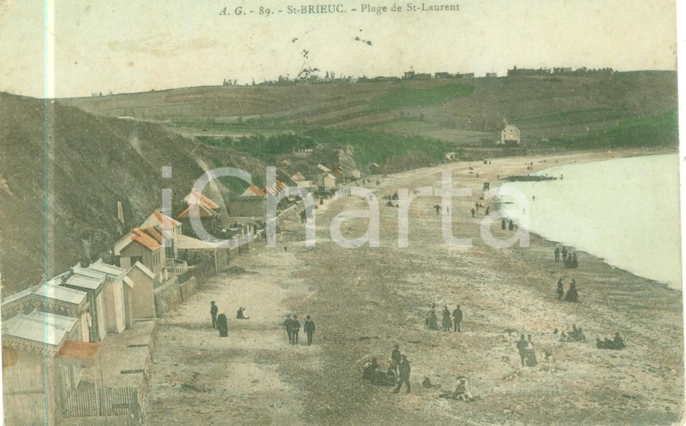 Cartolina originale da collezione 1909 SAINTBRIEUC FRANCE Plage de SAINTLAURENT Cartolina FP VG 1