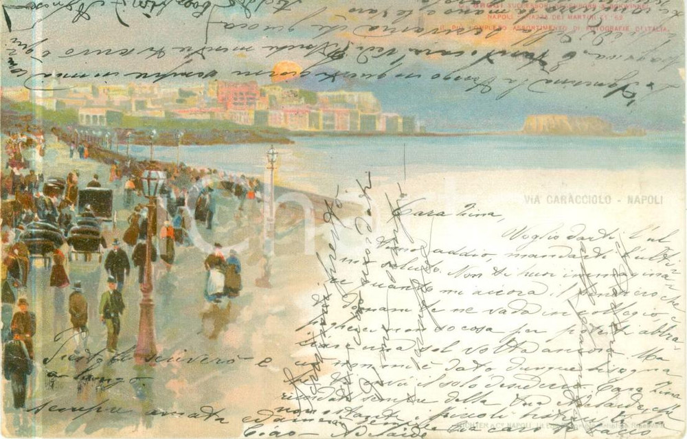 Cartolina originale da collezione 1900 ca NAPOLI Panorama di Via CARACCIOLO Cartolina ILLUSTRATA FP VG 1