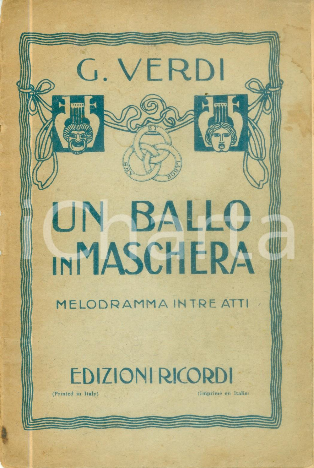 Oggetto da collezione cartaceo 1940 ca Giuseppe VERDI Un ballo in maschera Edizioni RICORDI Ristampa 1