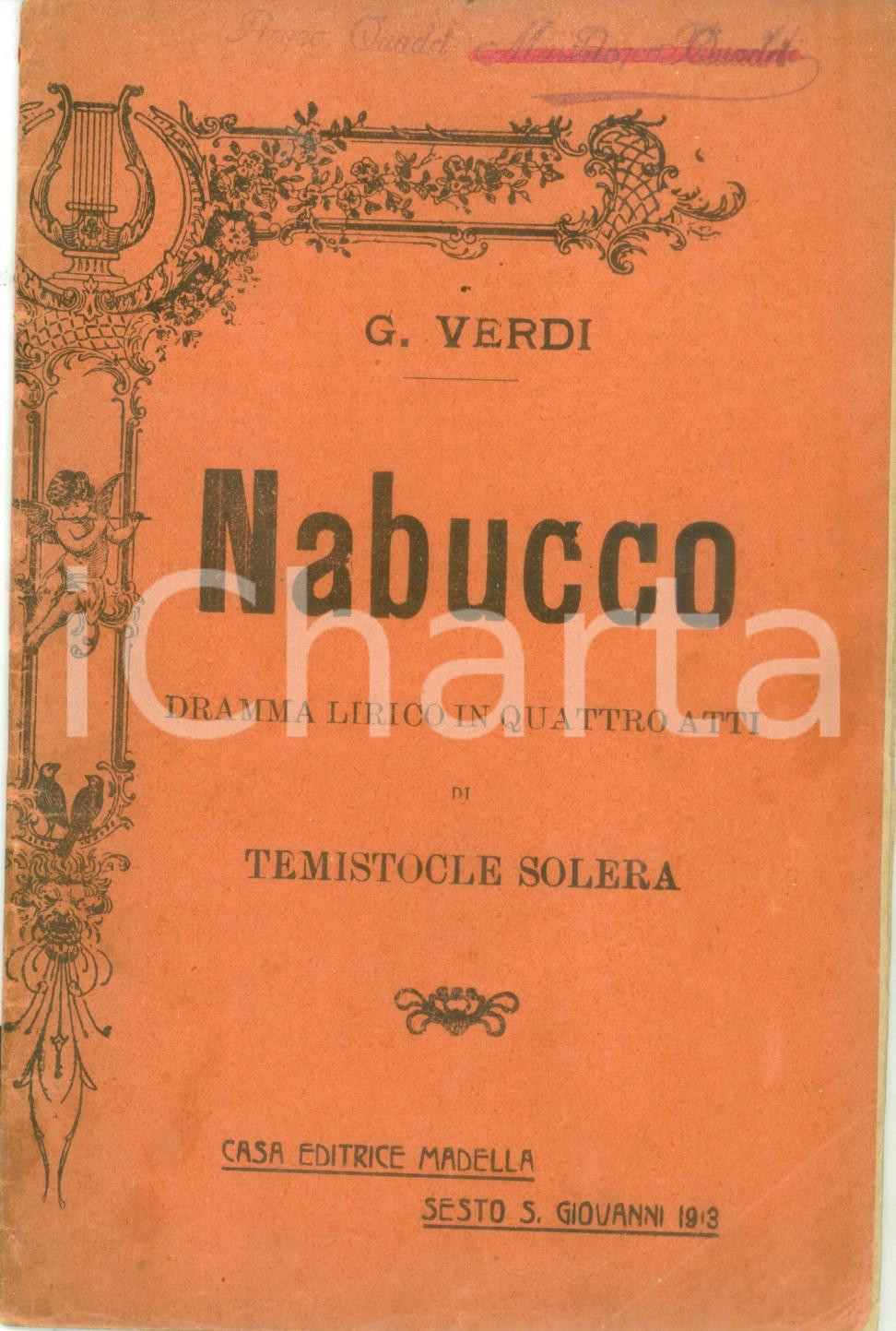 Oggetto da collezione cartaceo 1913 Temistocle SOLERA Giuseppe VERDI Nabucco Dramma lirico Editrice MADELLA 1