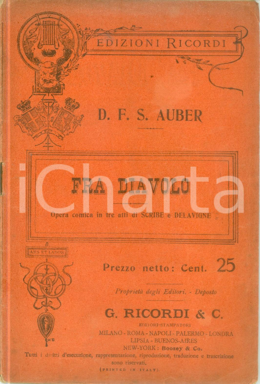 Oggetto da collezione cartaceo 1930 ca DanielFranÃ§oisEsprit AUBER Fra Diavolo Edizioni RICORDI 1