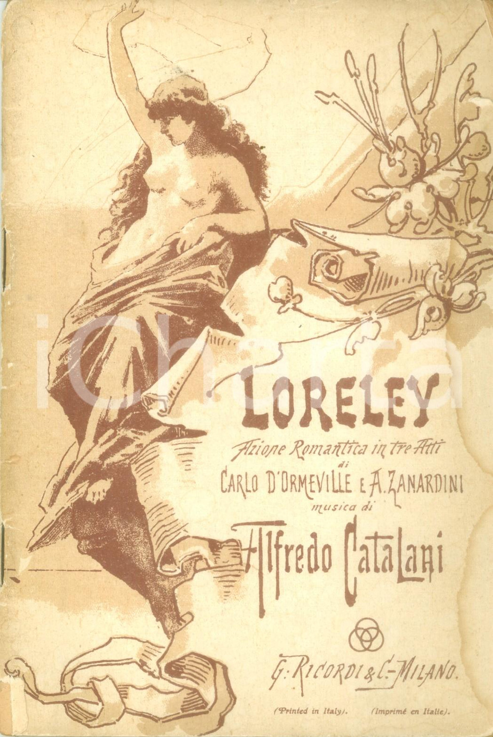 Oggetto da collezione cartaceo 1920 Carlo D ORMEVILLE Alfredo CATALANI Loreley Azione romantica Libretto 1