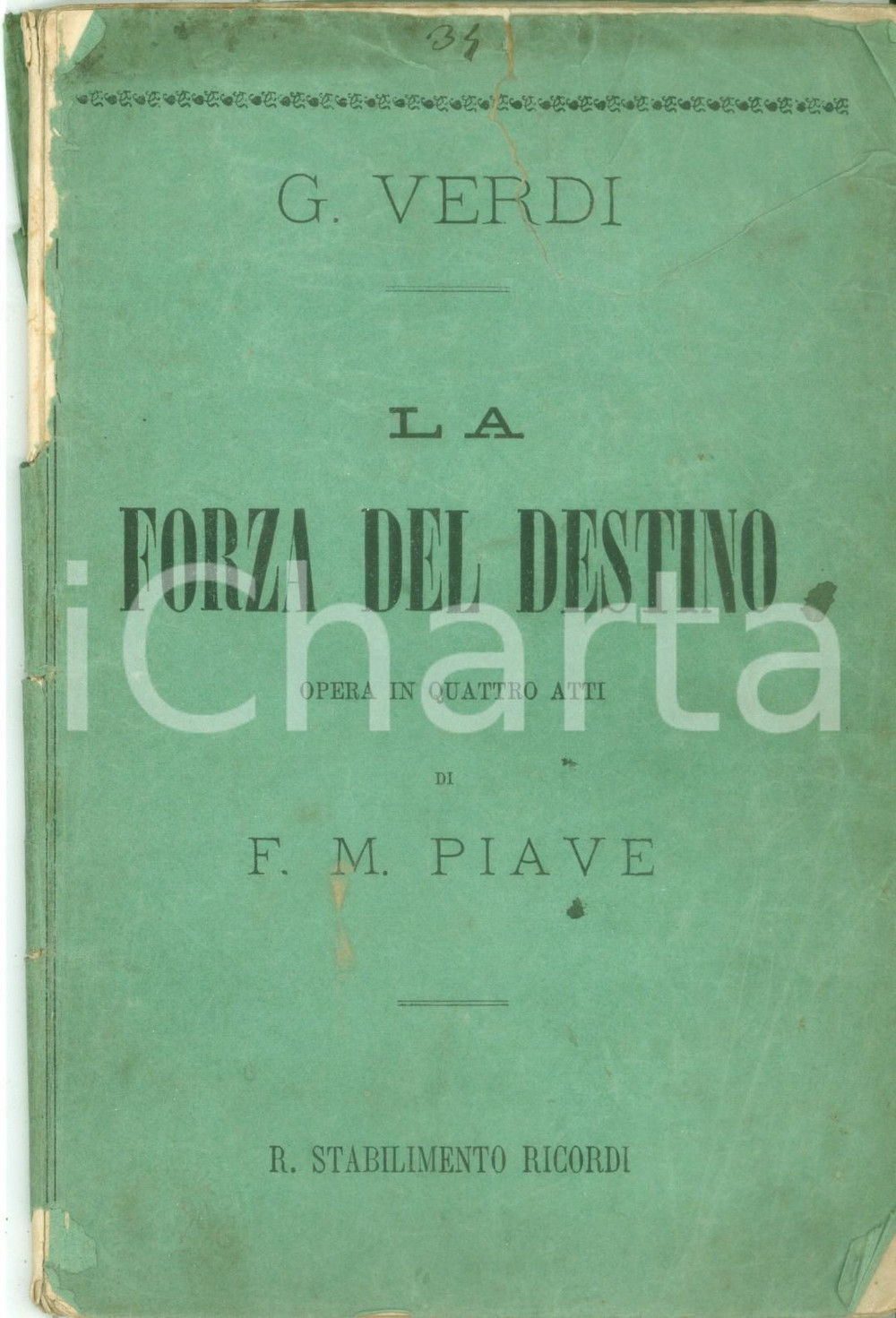 Oggetto da collezione cartaceo 1876 Giuseppe VERDI La forza del destino Opera Edizioni RICORDI DANNEGGIATO 1