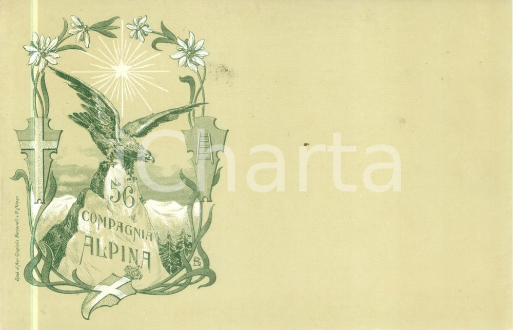 Cartolina originale da collezione 1900 ca 56Â° COMPAGNIA ALPINA Cartolina postale reggimentale FP NV 1