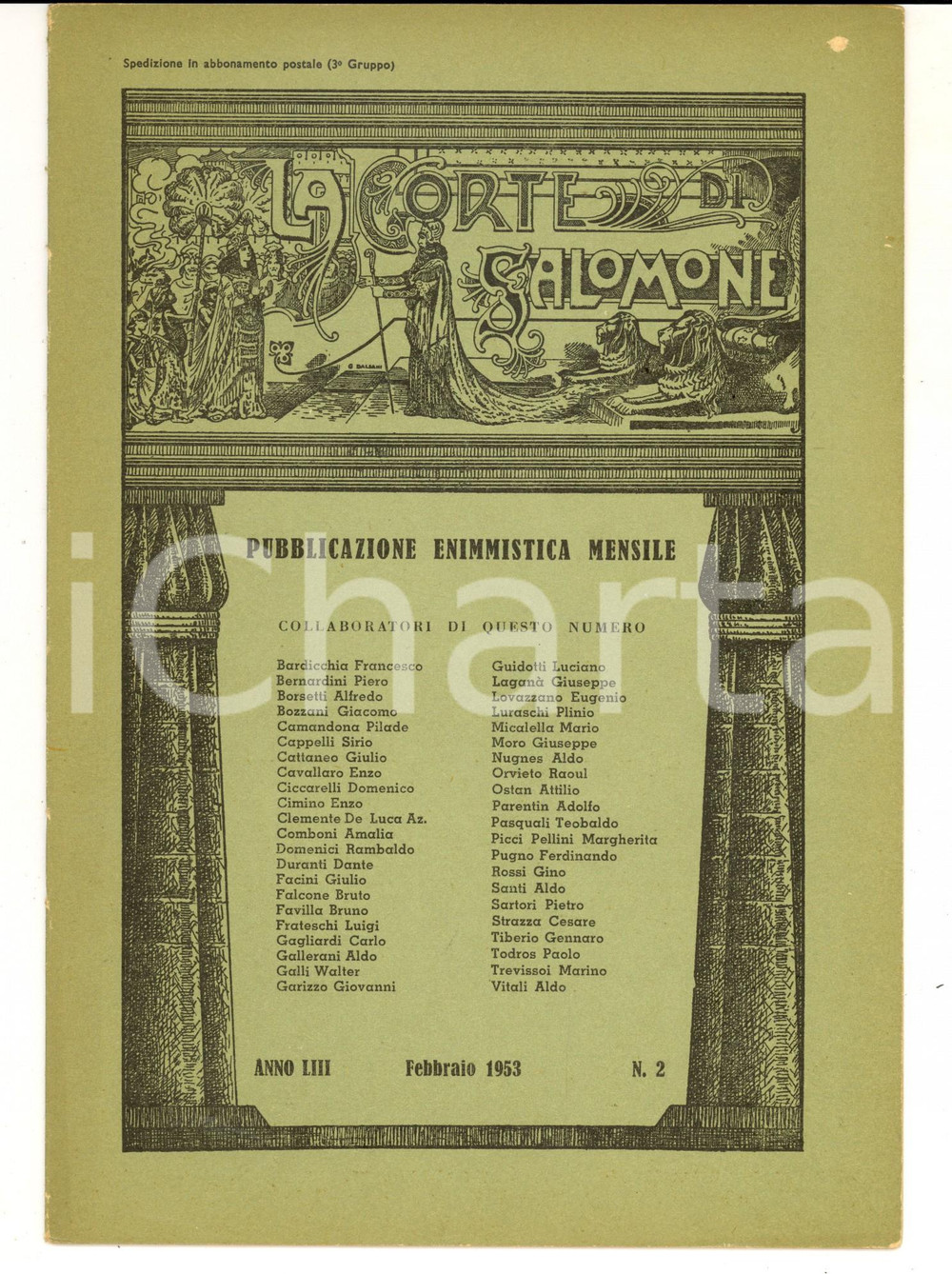 Giornale, rivista storica 1953 LA CORTE DI SALOMONE Pubblicazione enimmistica mensile Anno LIII nÂ°2 1