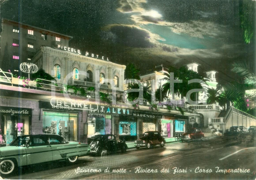 Cartolina originale da collezione 1957 SANREMO IM Piccolo Hotel in Corso IMPERATRICE di notte Cartolina FG VG 1