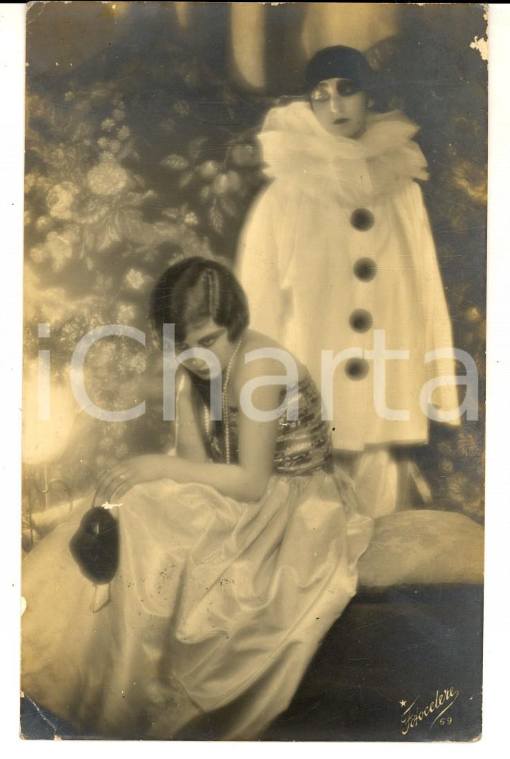 Cartolina originale da collezione 1927 COSTUMI PIERROT sogna una fanciulla triste Cartolina VINTAGE FP VG 1