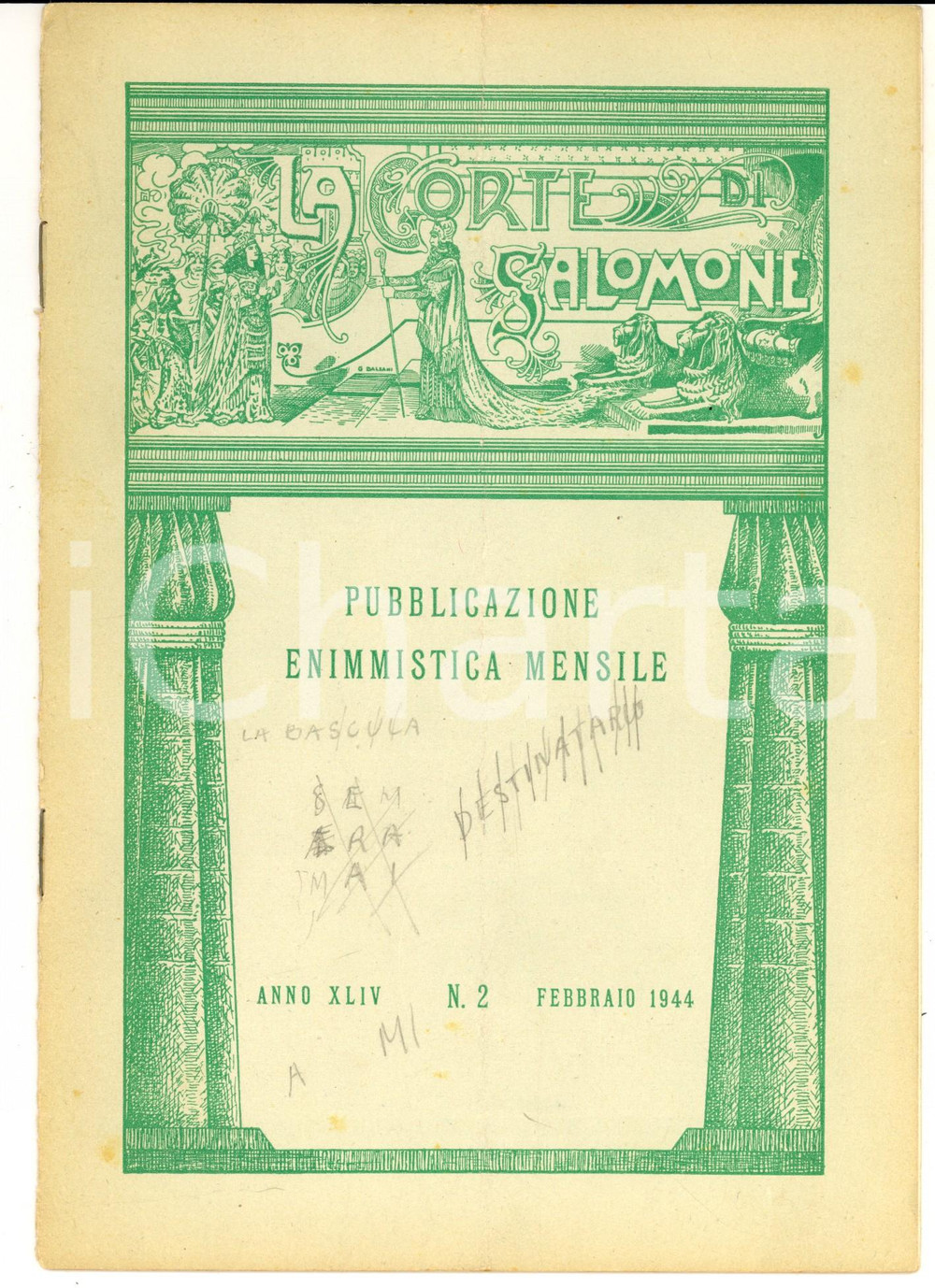 Giornale, rivista storica 1944 LA CORTE DI SALOMONE Pubblicazione enimmistica mensile Anno XLIV n° 2 1