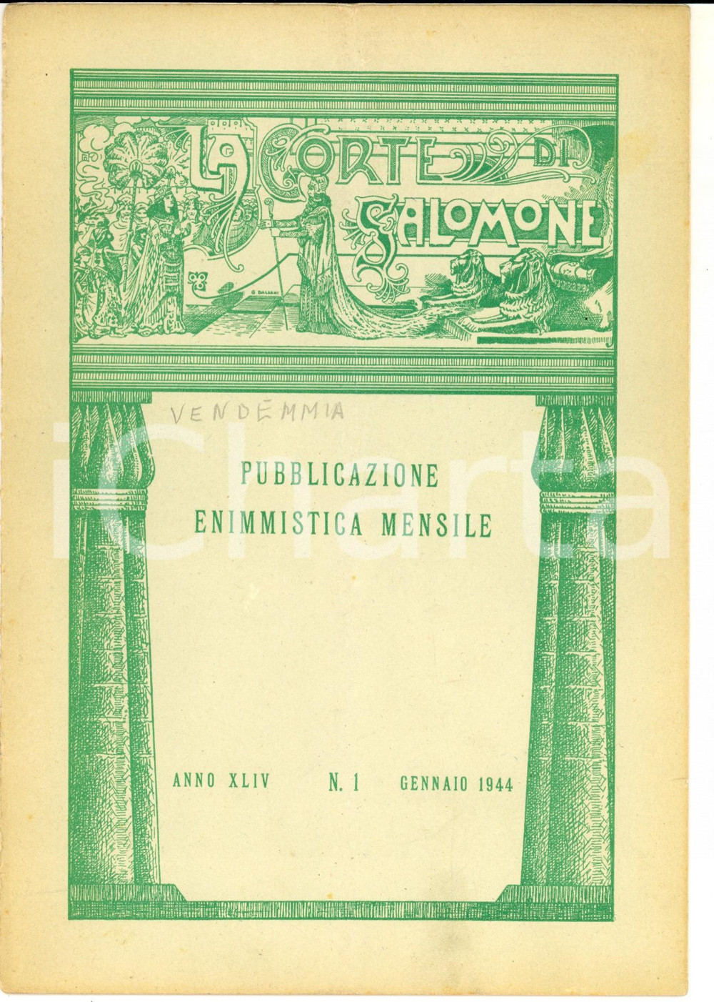 Giornale, rivista storica 1944 LA CORTE DI SALOMONE Pubblicazione enimmistica mensile Anno XLIV n° 1 1