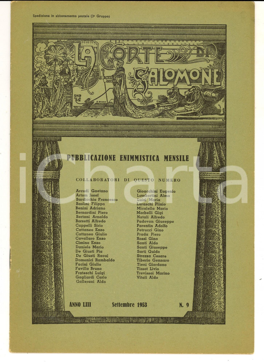 Giornale, rivista storica 1953 LA CORTE DI SALOMONE Pubblicazione enimmistica mensile Anno LIII n°9 1