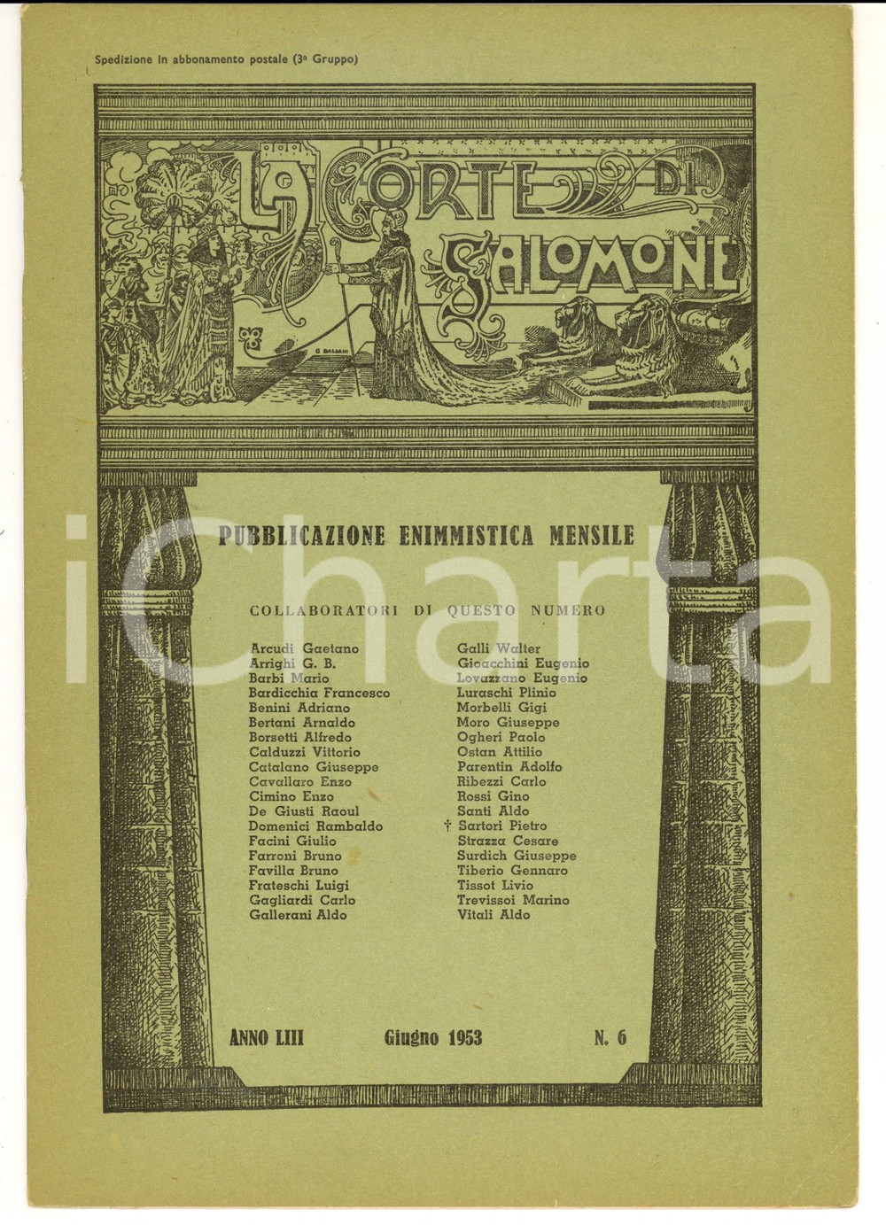 Giornale, rivista storica 1953 LA CORTE DI SALOMONE Pubblicazione enimmistica mensile Anno LIII nÂ°6 1