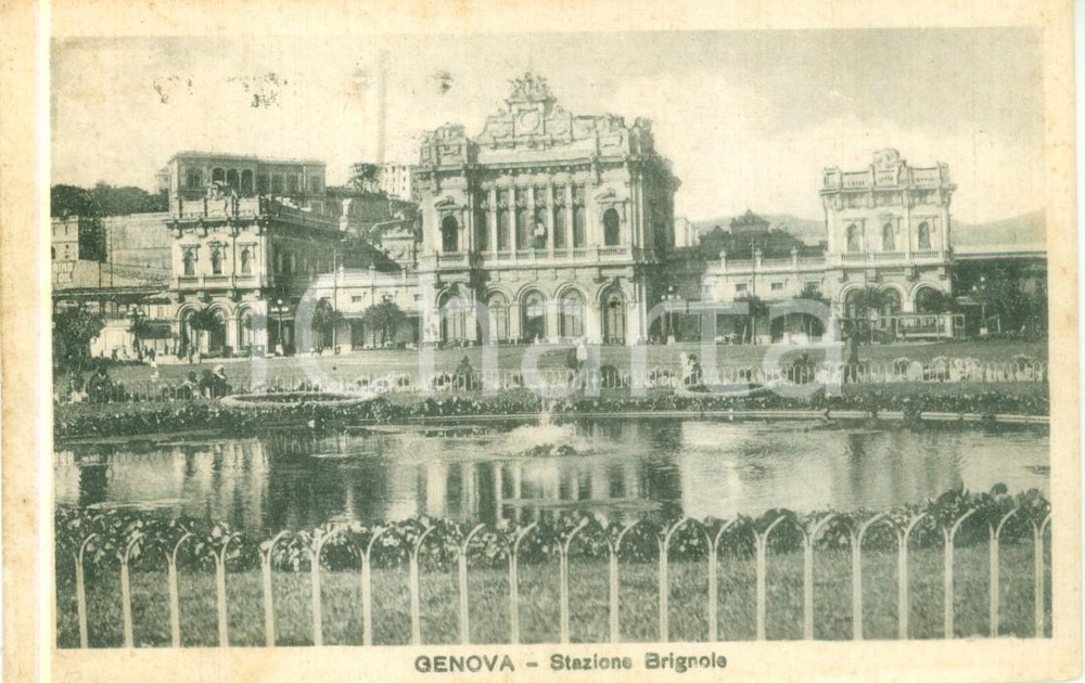 1933 GENOVA La fontana e la Stazione BRIGNOLE Cartolina FP VG  Cartolina postale d'epoca, originale, autentica, FP, VG CONDIZIONI: FAIR    originale e autentica 1