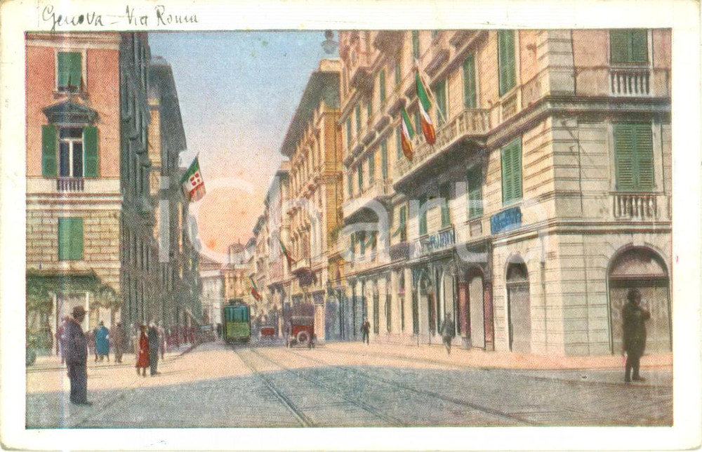 Cartolina originale da collezione 1933 GENOVA Veduta di Via ROMA Cartolina postale ILLUSTRATA FP VG 1