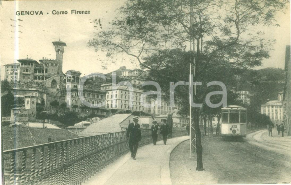 1924 GENOVA Passanti e tram in Corso FIRENZE Cartolina FP VG  Cartolina postale d'epoca, originale, autentica, FP, VG CONDIZIONI: GOOD    originale e autentica 1