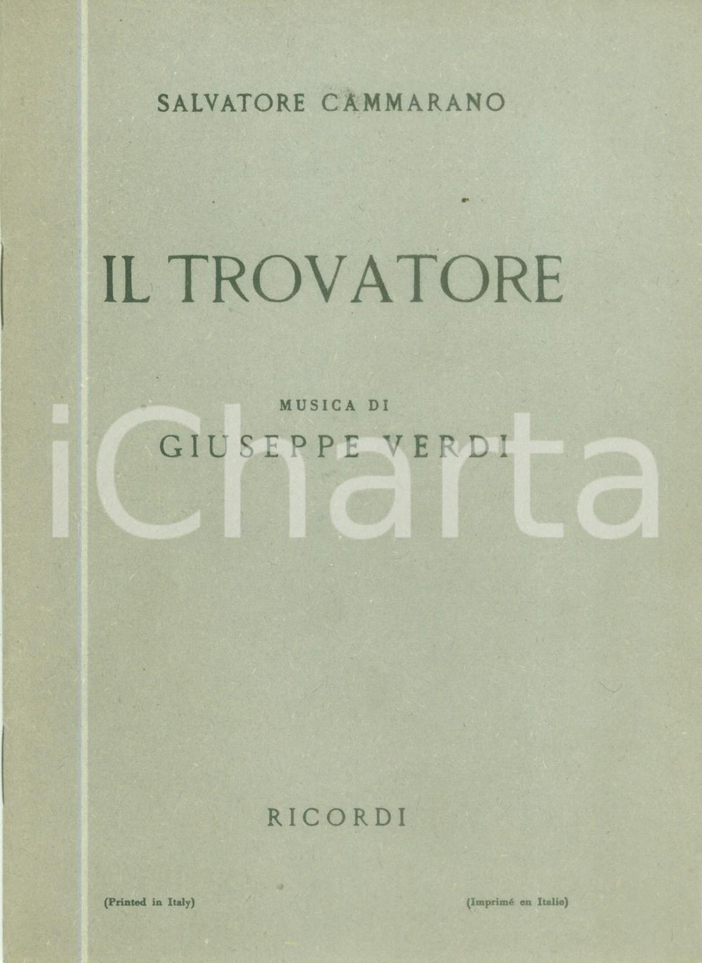 Oggetto da collezione cartaceo 1951 Salvatore CAMMARANO Giuseppe VERDI Il trovatore Libretto RICORDI 1