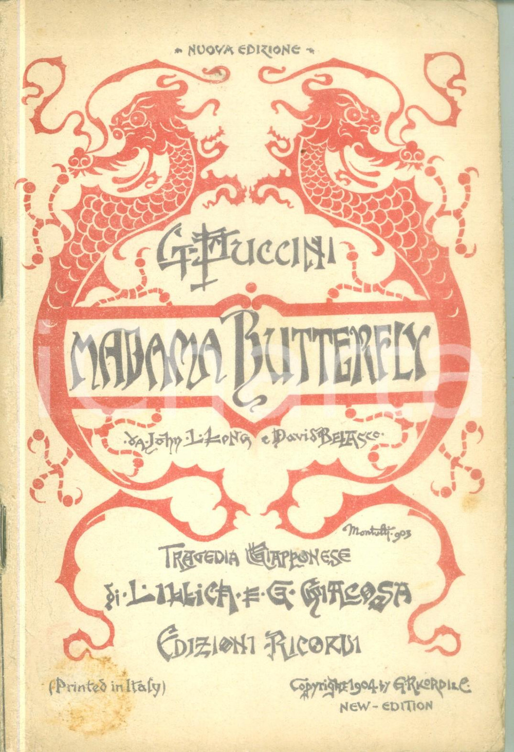 Oggetto da collezione cartaceo 1918 Giacomo PUCCINI Madama Butterfly Luigi ILLICA Giuseppe GIACOSA Libretto 1
