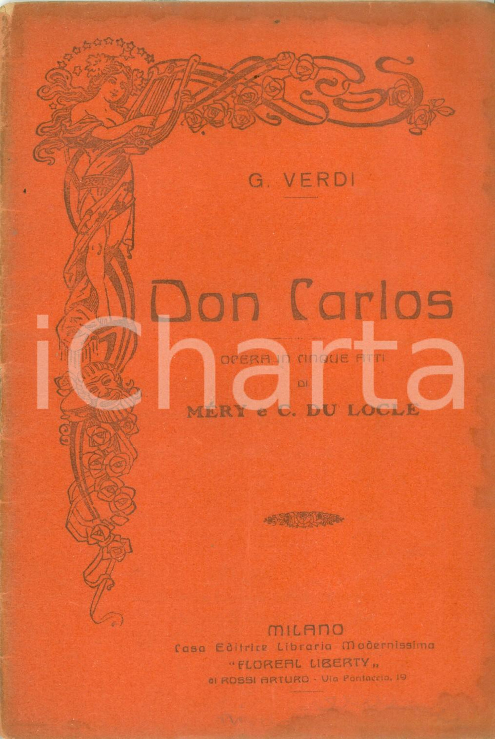 Oggetto da collezione cartaceo 1920 ca Giuseppe VERDI Don Carlos Opera in cinque atti Edizioni FLOREAL LIBERTY 1