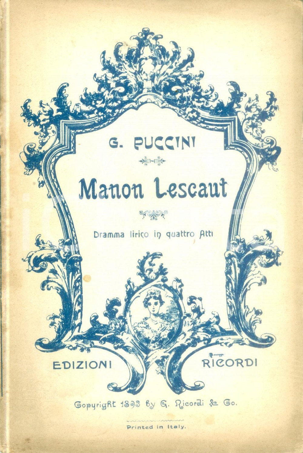 Oggetto da collezione cartaceo 1920 Giacomo PUCCINI Manon Lescaut Dramma lirico quattro atti Edizioni RICORDI 1