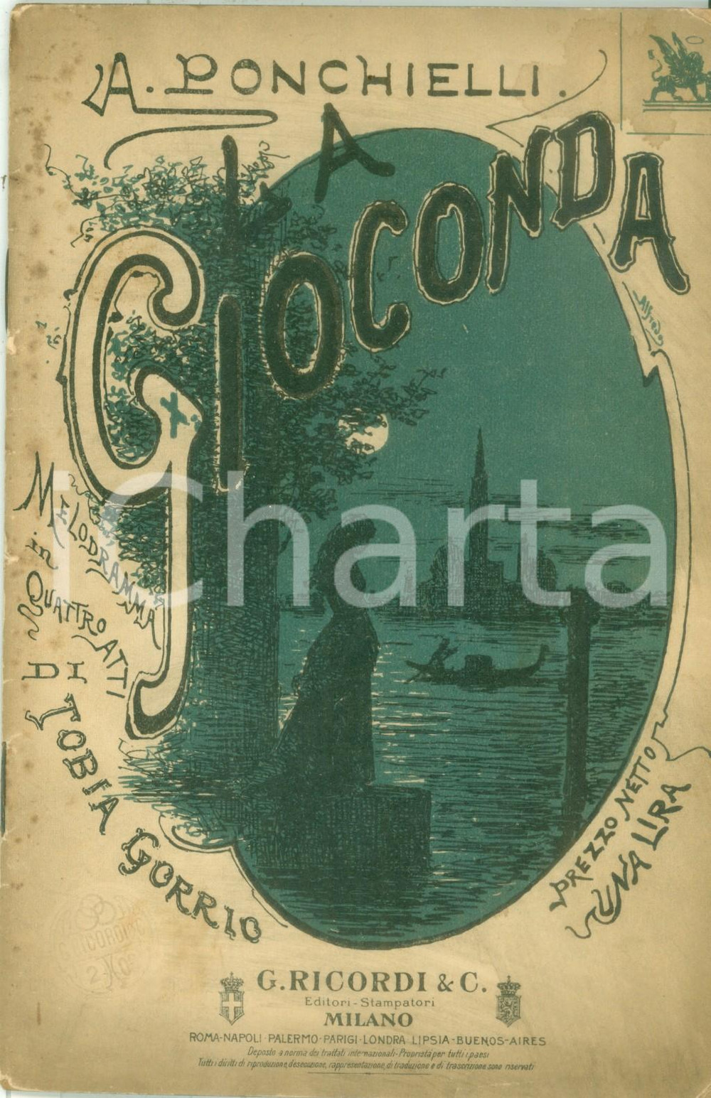 Oggetto da collezione cartaceo 1908 Tobia GORRIO Amilcare PONCHIELLI La Gioconda Edizioni RICORDI 1