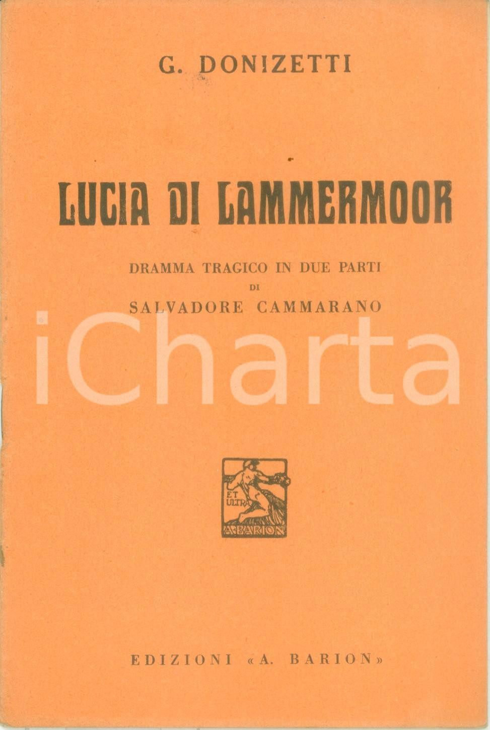 Oggetto da collezione cartaceo 1936 Gaetano DONIZETTI Lucia di LAMMERMOOR Dramma tragico Libretto 1