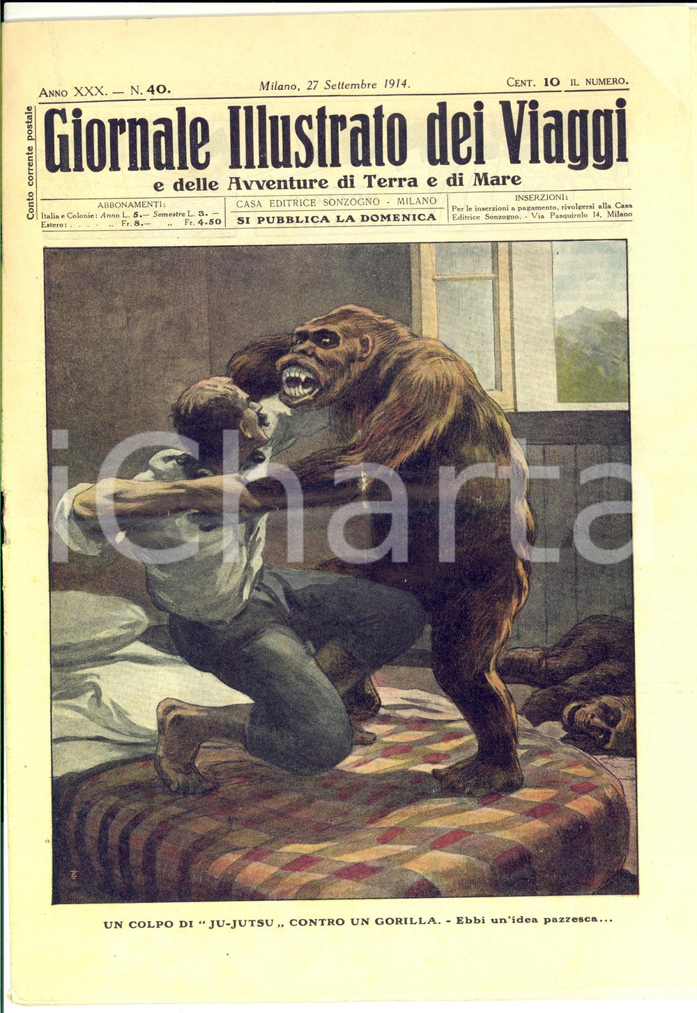 Giornale, rivista storica 1914 GIORNALE ILLUSTRATO DEI VIAGGI Rolando GARROS aviatore Anno XXX nÂ° 40 1
