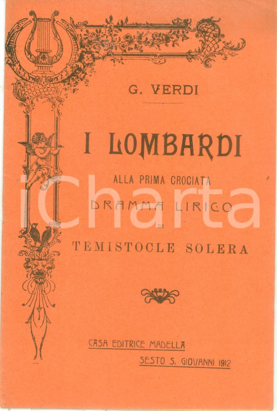 Oggetto da collezione cartaceo 1912 Giuseppe VERDI Temistocle SOLERA I Lombardi alla prima crociata Libretto 1